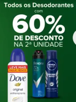 Todos os desodorantes com 60% OFF na Segunda Unidade no Carrefour