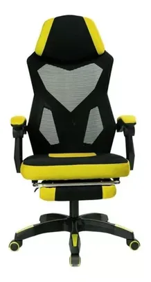 Cadeira de escritório Prizi Infinity gamer ergonômica preta e amarela com estofado de mesh y tecido