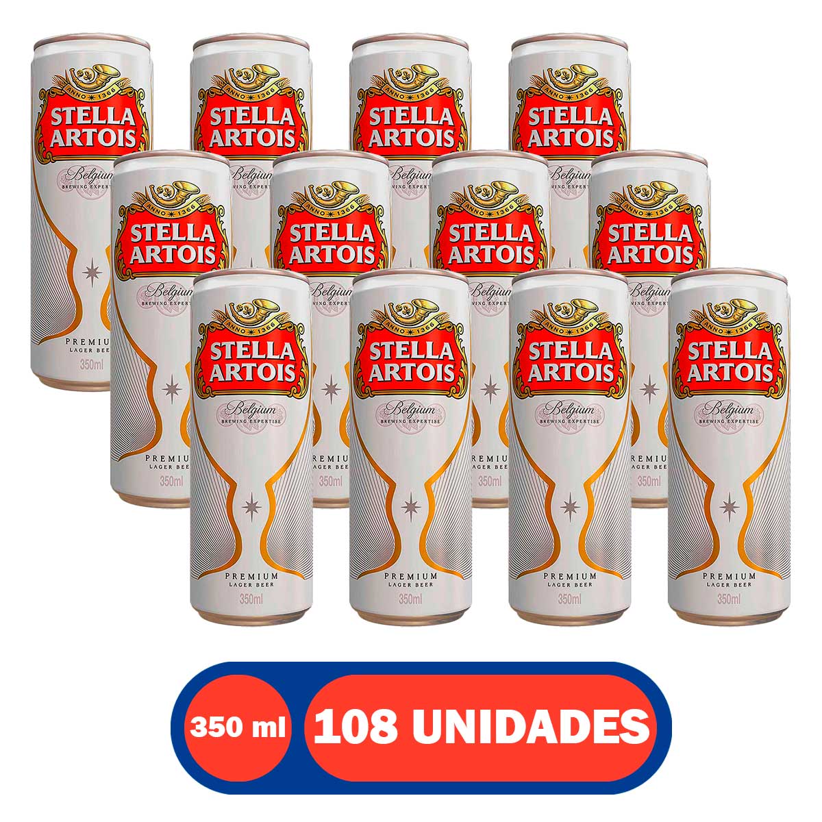 Cerveja Stella Artois Puro Malte 350ml Lata 108 Unidades