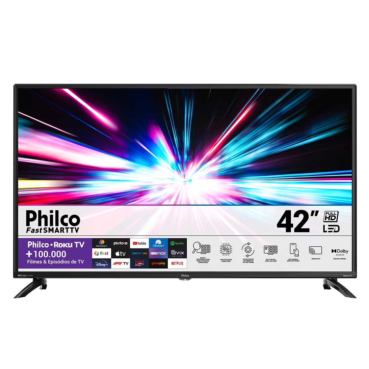 Smart TV LED 42" FHD Philco Roku TV Google Assistente Dolby Audio Processador Quad-core - PTV42G6FR2CPF