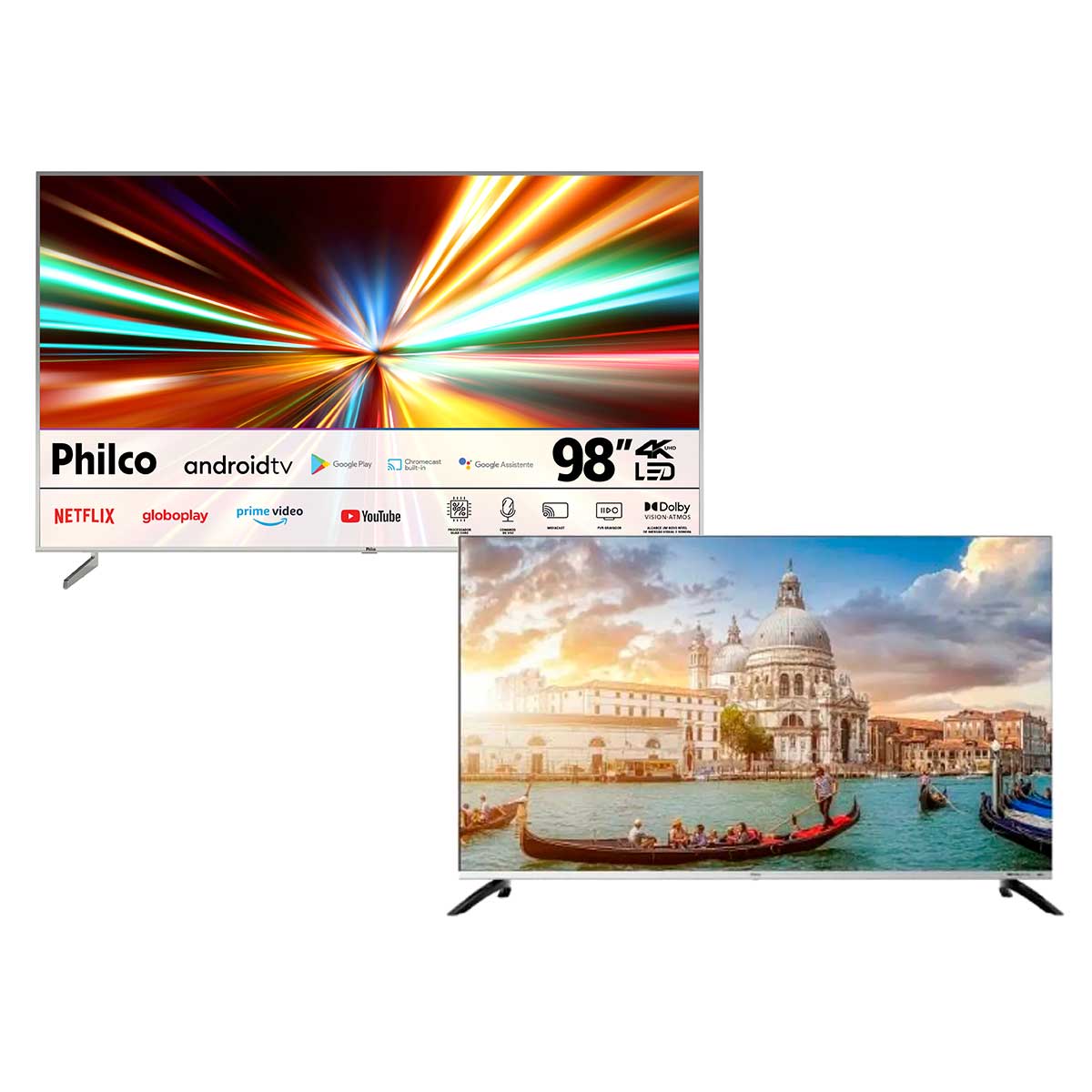 Kit Smart TV 98\" Philco Android TV PTV98F8TAGCM 4K + Smart TV Philco 50 Polegadas PTV50M8GAGCMBL 4K