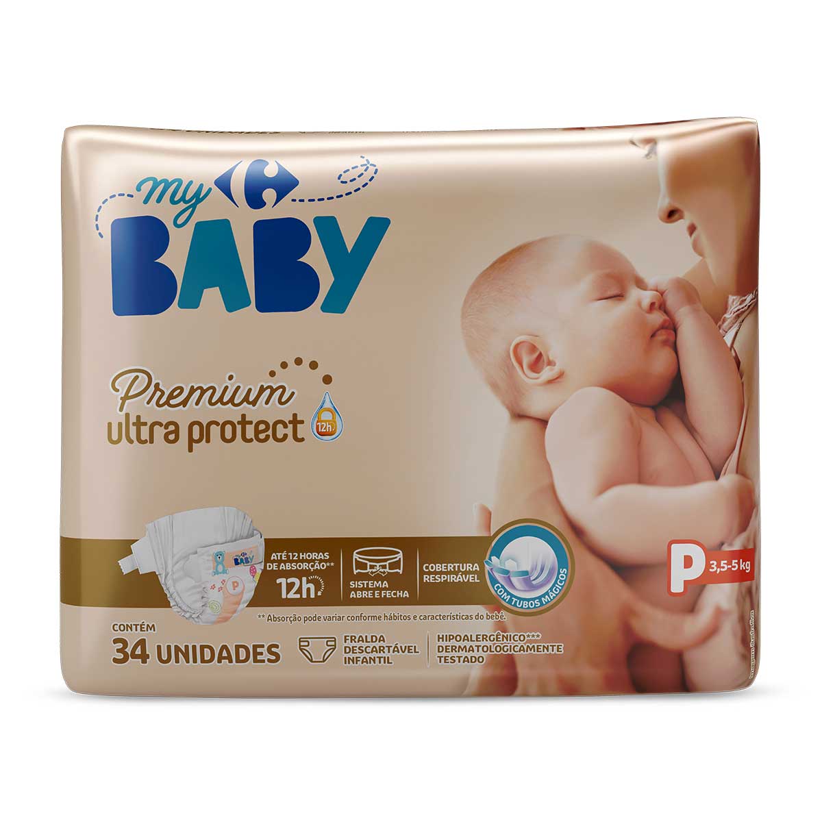 Fralda Carrefour My Baby P Soft & Protect 34 Unidades