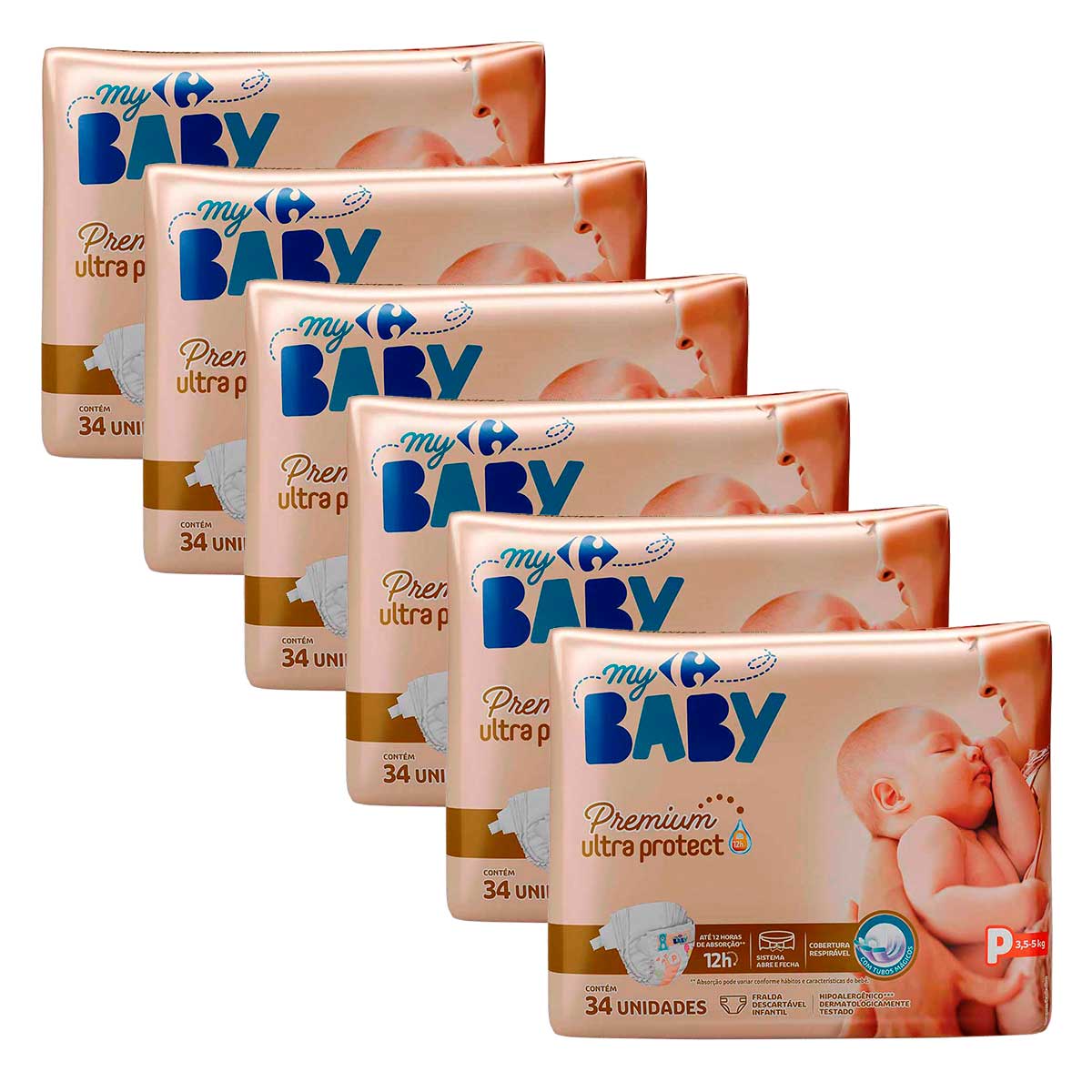 Fralda Carrefour My Baby P Soft & Protect - 204 Unidades