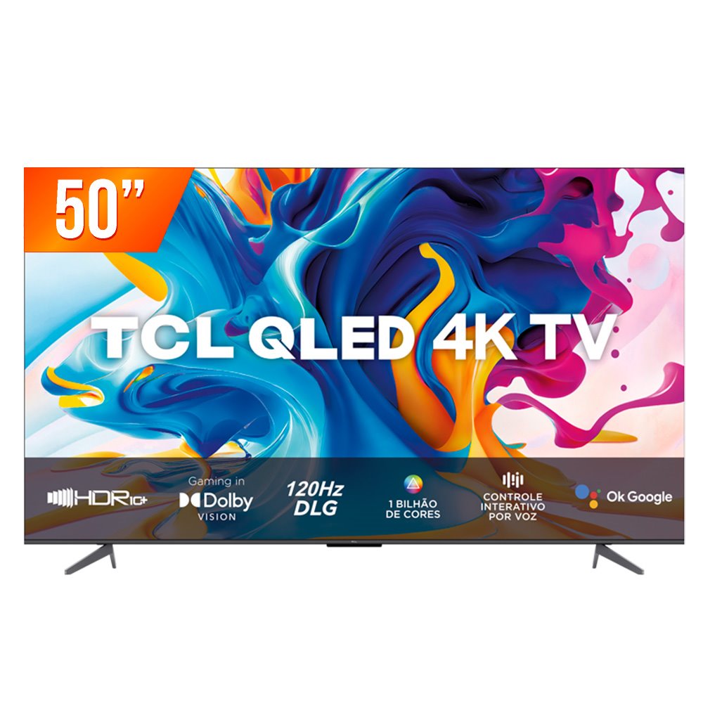 Smart TV QLED 50" Google TV Ultra HD 4K TCL 50C645 Comando de Voz HDR10+ 3 HDMI 1 USB WiFi Bluetooth