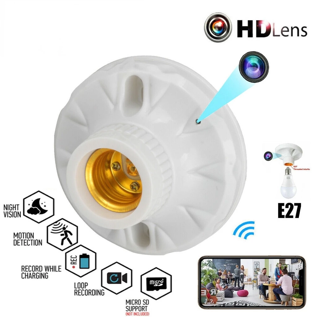 E27 Lâmpada Luz Titular Soquete Com 1080 P HD Mini spy Câmera Espião Wi-Fi Cam Escondido Noite