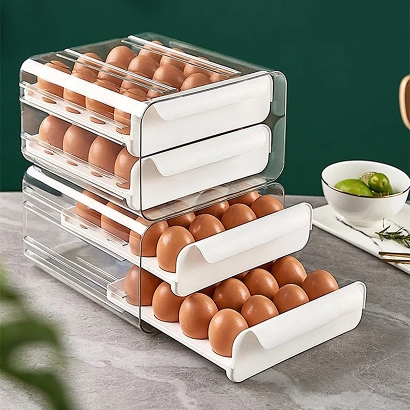 Frigorífico Plástico Antiqueda Caixa De Armazenamento De Ovos Suporte Empilhável Acessórios De Cozinha Fresh-Keeping Fruit Egg Container