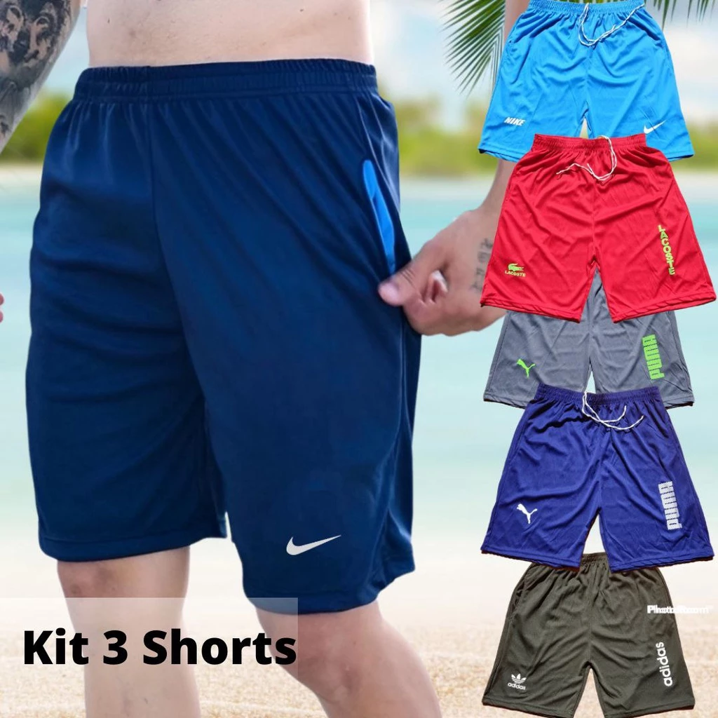 Kit 3 Shorts Masculino Treino Academia Promoção Com Bolso