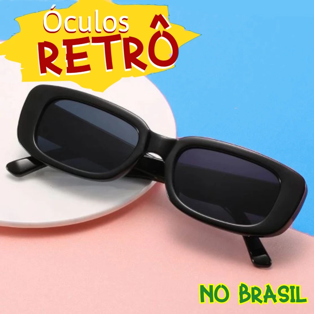Óculos de Sol Feminino Masculino Retrô Preto Vintage Retangular Branco