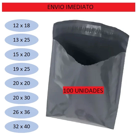 Kit Envelope de Segurança com 100 unidades embalagem cinza auto colante - Varias medidas