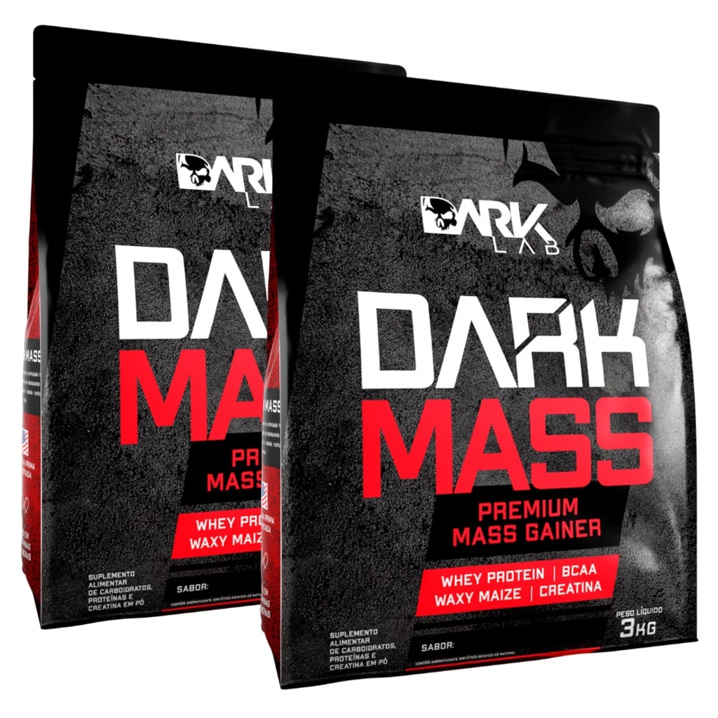 Kit 2x Hipercalorico Dark Mass 3kg Premium Mass Gainer Protein, BCAA, Creatina, Waxy Maize
