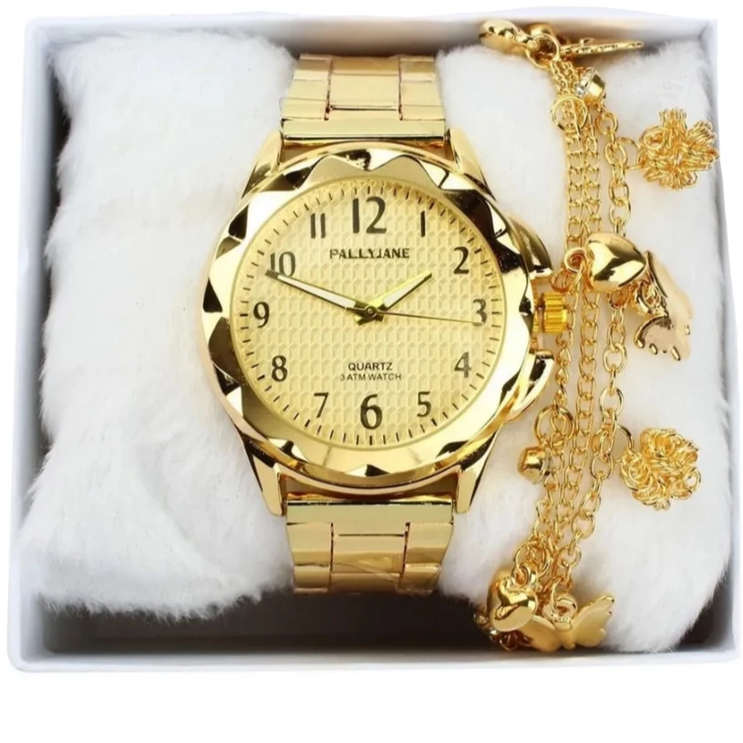 Relógio Feminino Dourado Banhado a Ouro 18k Original a Prova d'água + Pulseira