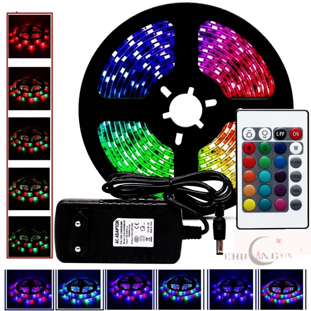 Fitas LED RGB 3528 Rolo 5m com Fonte e Controle