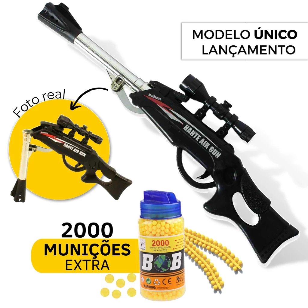 Arminha de Brinquedo Sniper Lança Bolinha de Borracha e Gel Disparo Forte 10m