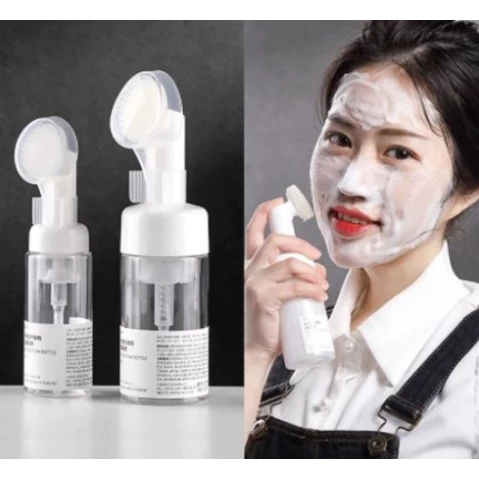 Frasco Pump Espumador Com Escova De Silicone Para Limpeza Facial Skin Care 120ml