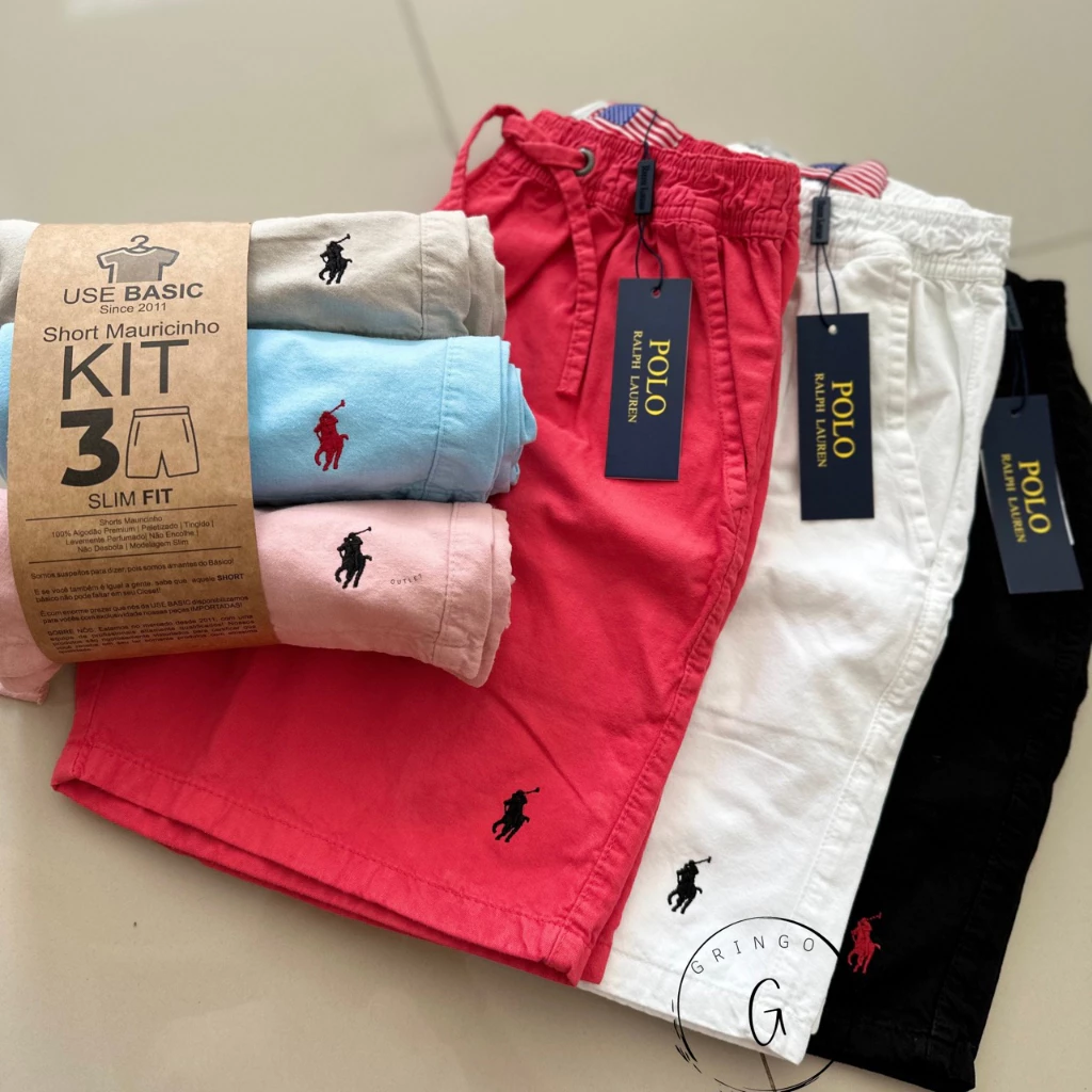 Kit 3 Shorts Masculinos Bermudas Sarja Brim Coloridas Alta Qualidade