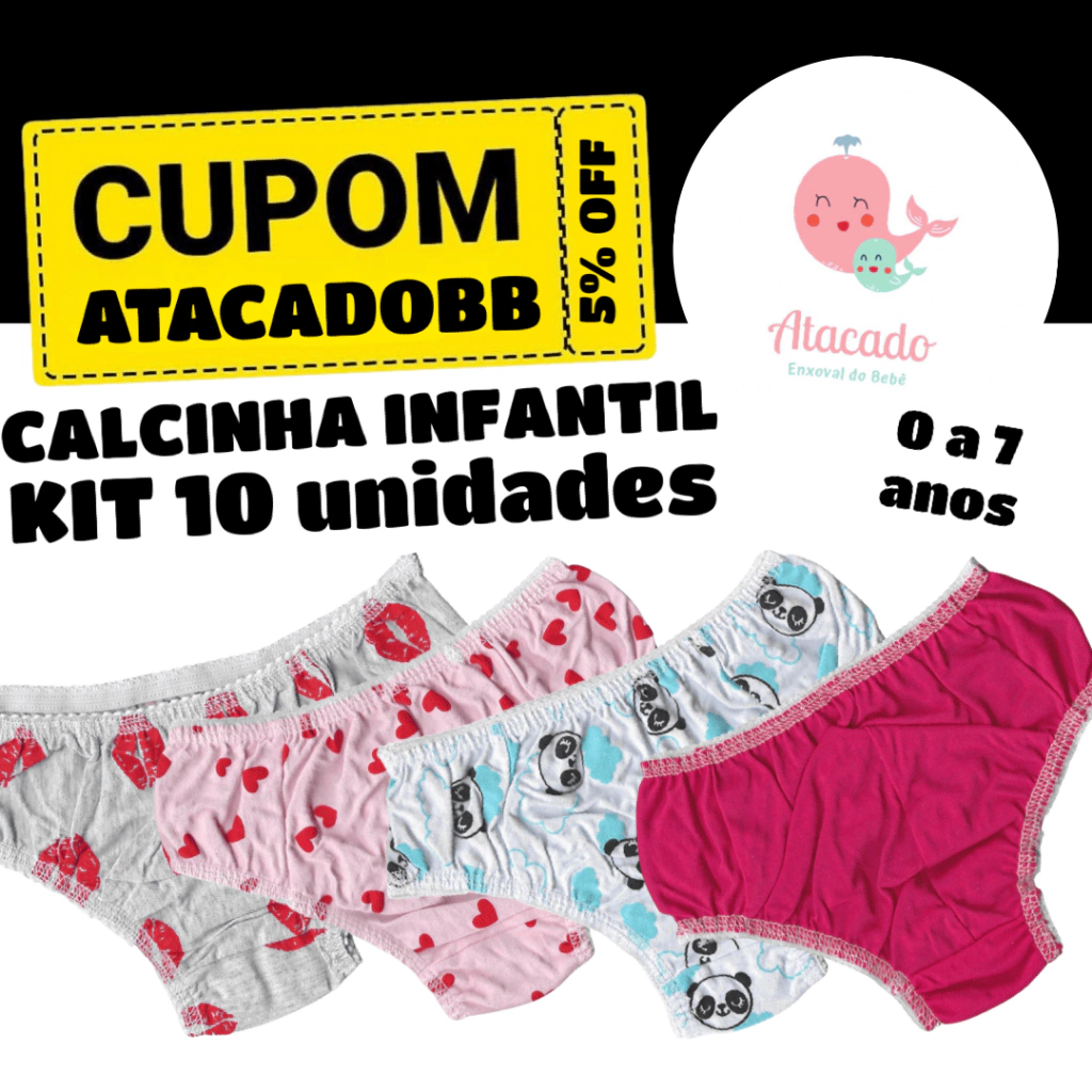 Calcinha infantil kit 10 un 100% Algodão 1 a 7 anos MENINA kit calcinha bebe