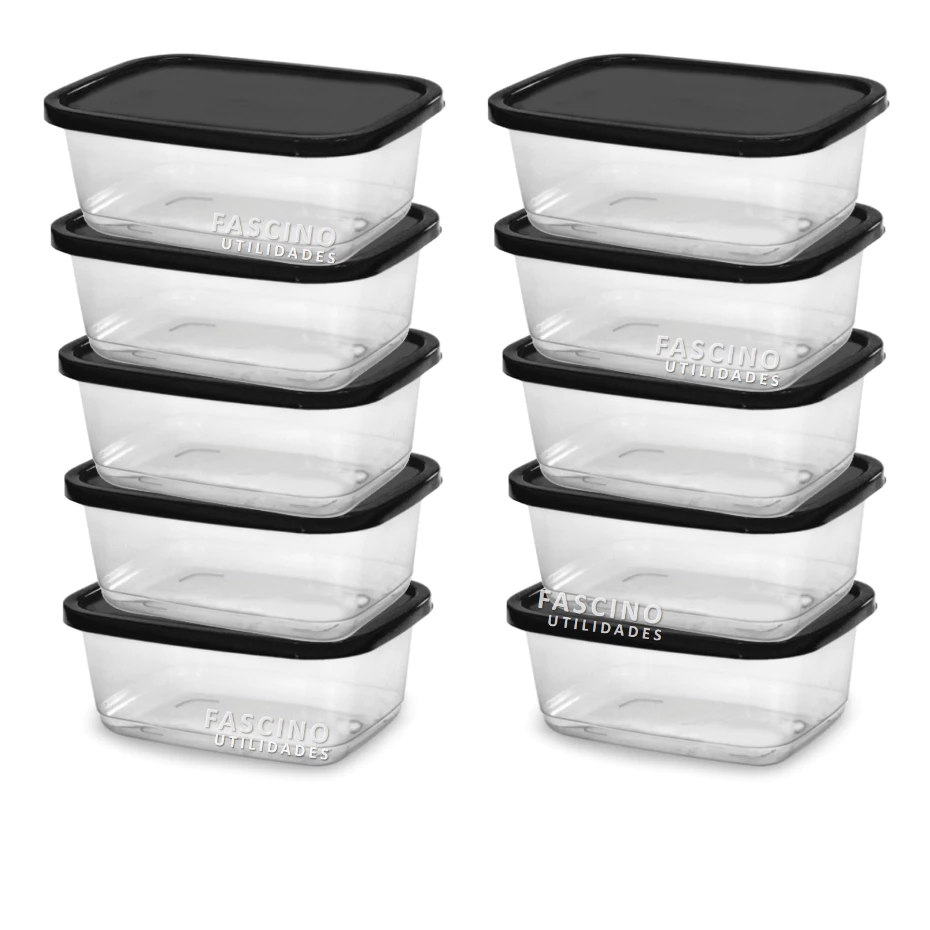 Kit 10 Potes Marmita Fitness 500 ml Para Freezer e Microondas Transparentes BPA Free Organizador de Alimentos