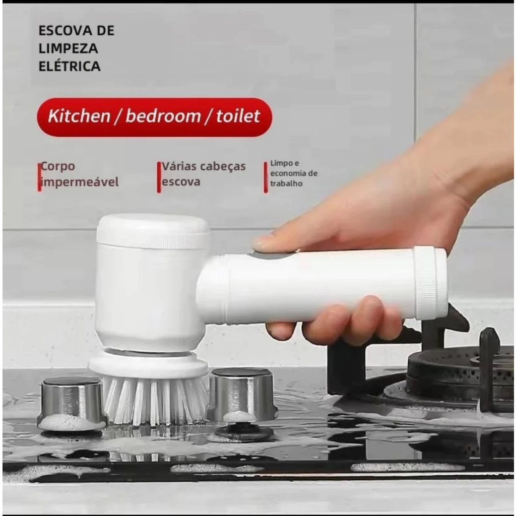 Escova Eletrica de Limpeza 5 em 1 Sem Fio Limpador Multiuso Pratico Para Cozinha , Banheiro