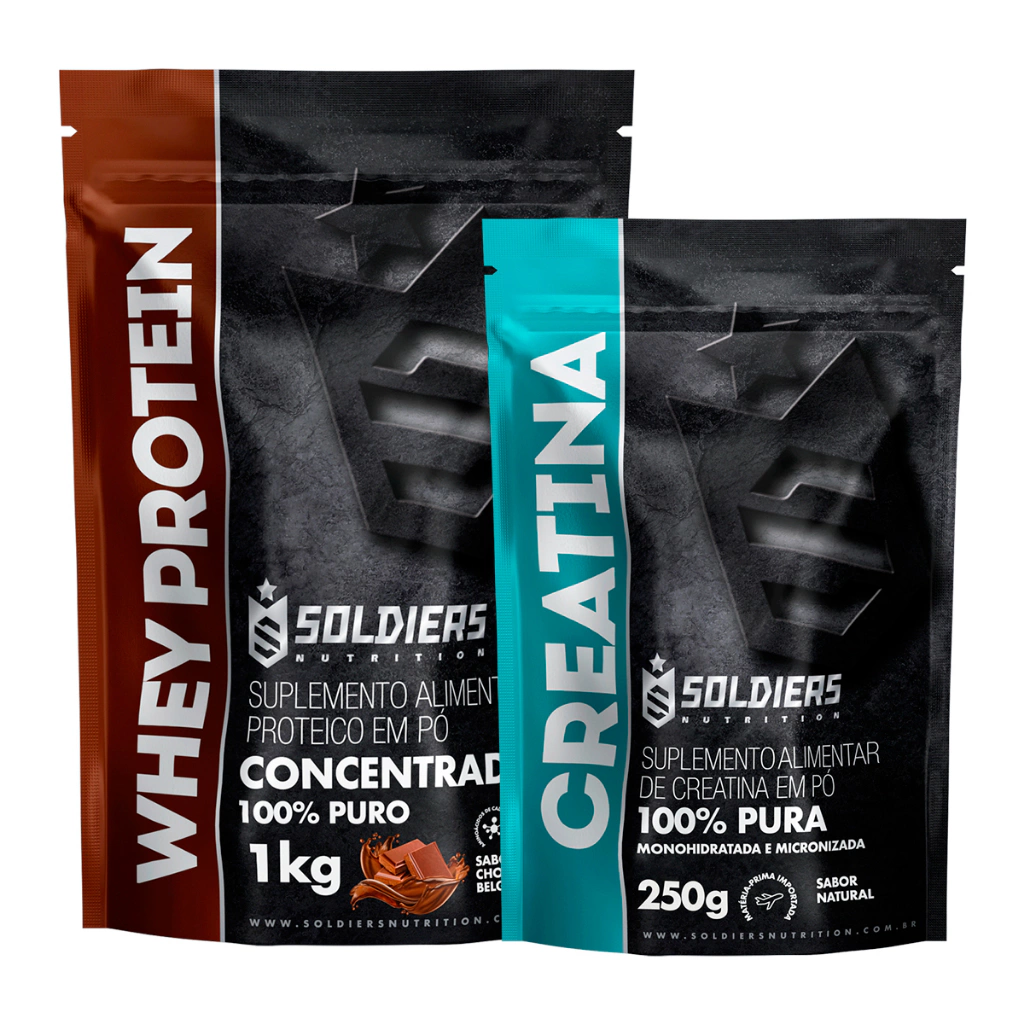 Kit: Whey Protein Concentrado 1Kg + Creatina Monohidratada 250g - 100% Importado - Soldiers Nutrition