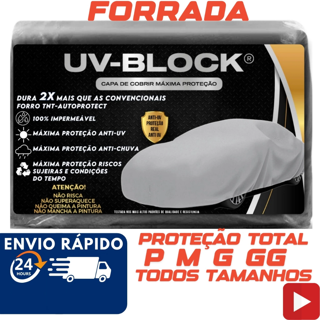 Capa Cobrir Carro Forrada 100% Impermeável UV-BLOCK Protege Sol Chuva Poeira P M G Hatch e Sedan