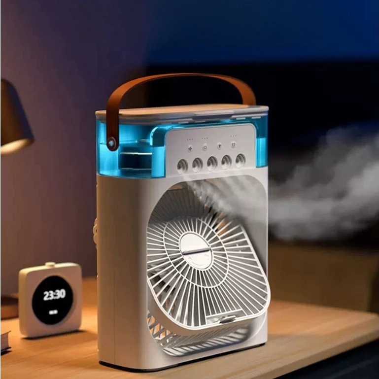 Mini Ar Condicionado Climatizador Umidificador Ventilador Portátil USB Led Quarto Sala Escritório Mesa Reservatório 600ml Alça