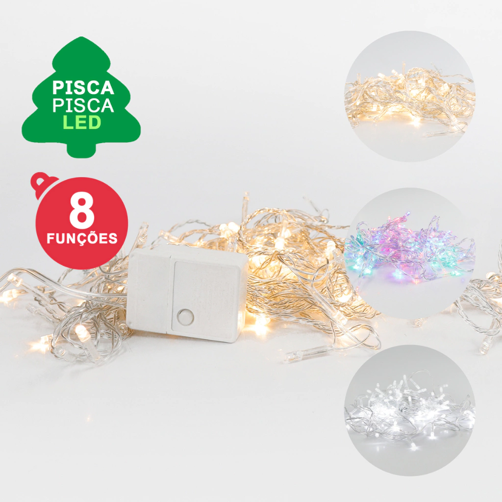 Pisca Pisca LED 100 lâmpadas para Decoração de Árvore de Natal  Branco | Amarelo | Colorido  110V 220V