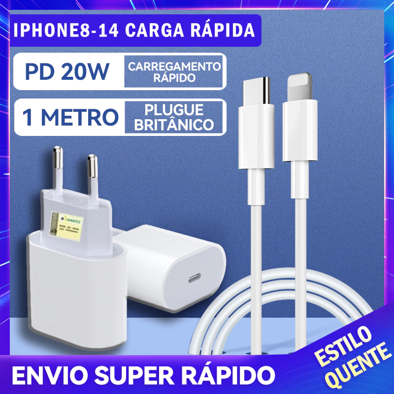 Kit Carregador De iPhone Fonte + Cabo Carregamento Rápido PD 20w- Envio em até 24h