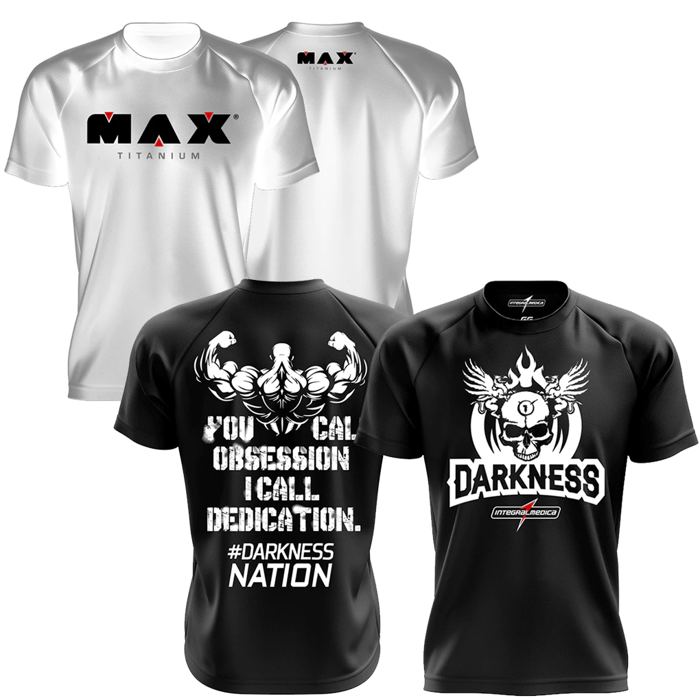 Camiseta Dry Fit Original Darkness Preta Integralmedica + Branca Max Titanium Academia