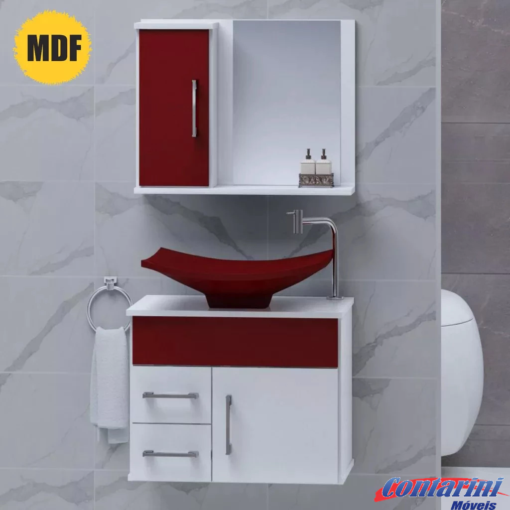 Conjunto Turin MDF gabinete de banheiro com pia e espelheira