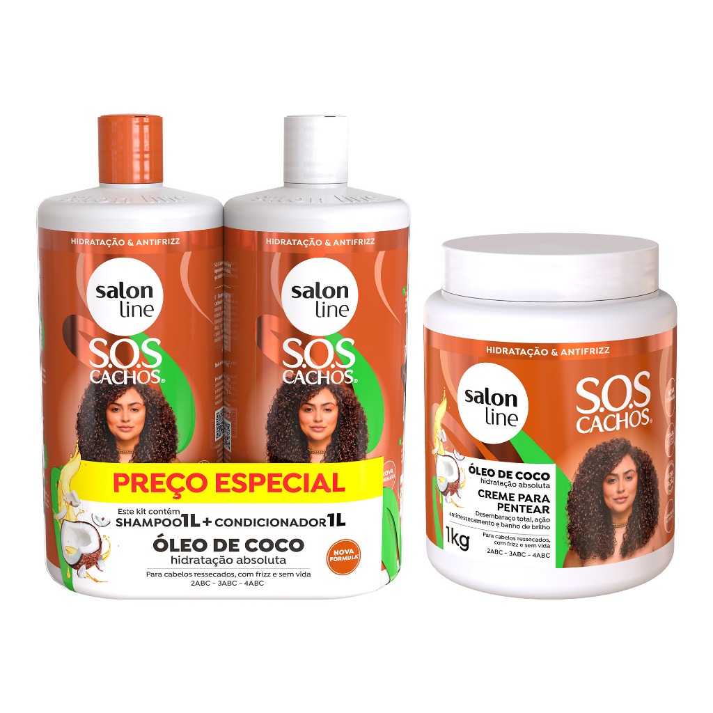Confira Kit SOS Cachos Coco Familia com Creme de pentear 1kg