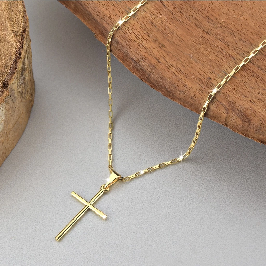 Corrente + Pingente Cruz Palito Banhados a ouro 18k Cordão Cartier Masculina Crucifixo Moeda Antiga