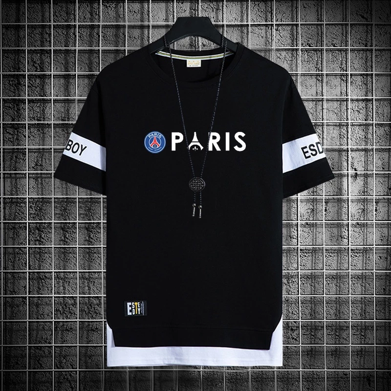 Americano Estilo Rua Camiseta Masculina Manga Curta Paris Saint Germain F.C . Solta Tamanho Grande