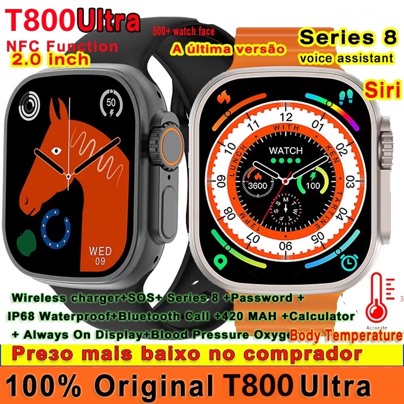 Relógio Original iwo T800 Super Inteligente Série 49MM 8 SOS Siri ECG Chamada Bluetooth