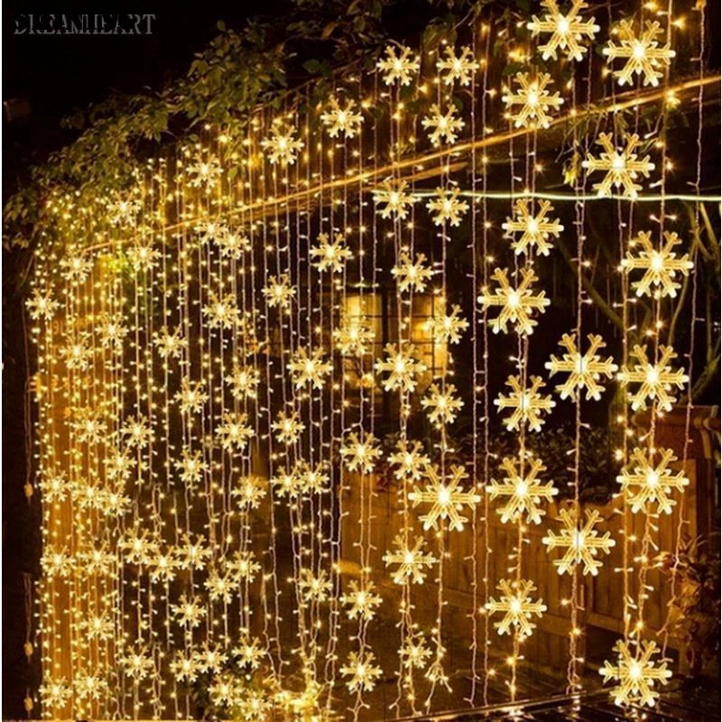 Snowflake Led String Lights Luzes De Cortina À Prova D'água Festa De Natal Pode Ser Conectada Às Fada Wave Árvore De Natal Guirlandas