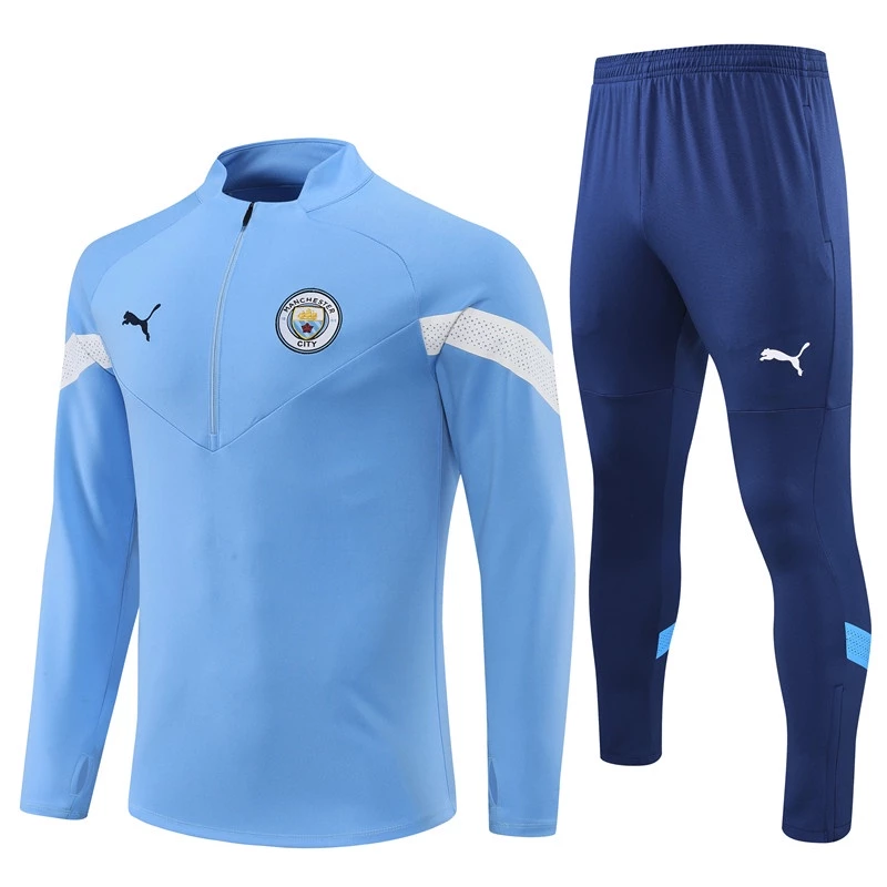 Novo 2022-23 Manchester City Fato De Treino Masculino Esportivo Para Crianças Adultos Camisa De Futebol Uniforme Jersey Jogging Sportswear Light Blue