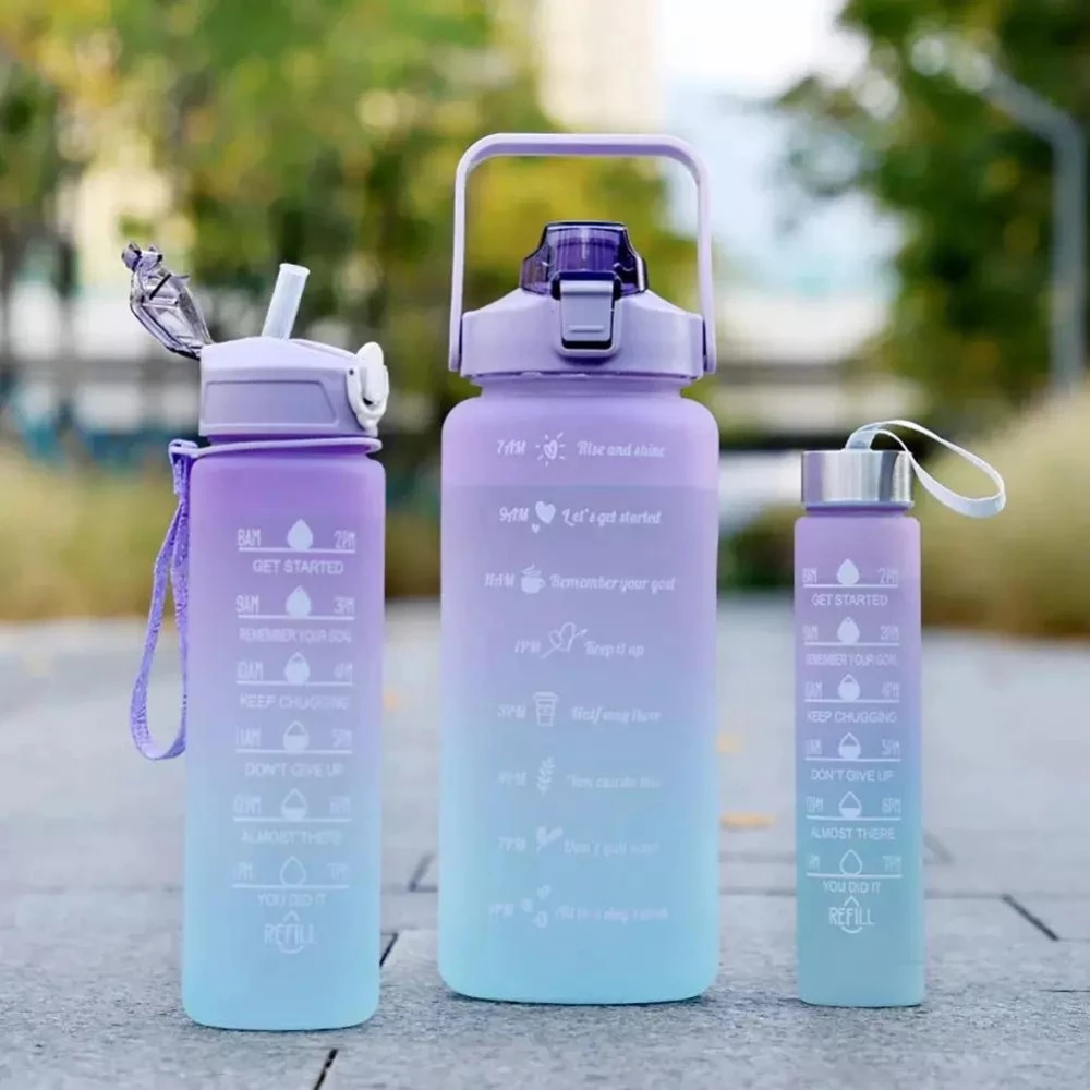 Kit 3 Garrafas Agua Squeeze Galão Com Adesivos Lembretes beber Agua Fitness Motivacional