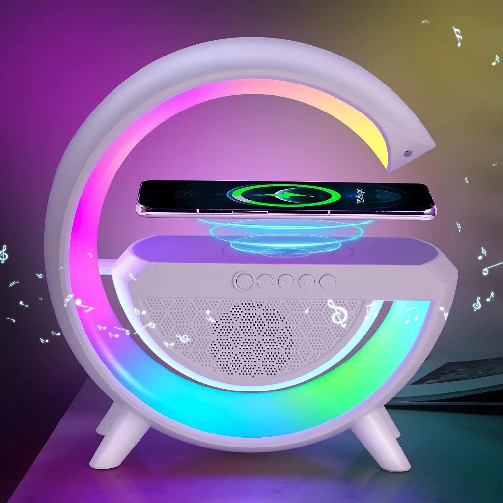 Caixa de Som G-Speaker Luminária Bluetooth Inteligente Carregador Sem Fio Led Luz Rgb Caxinha