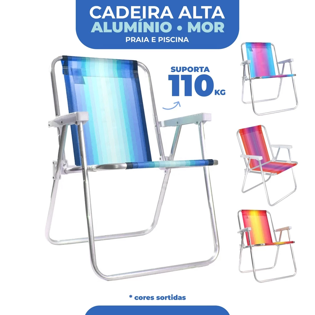 Cadeira de Praia Alta Varanda Confortável Aluminio- Mor