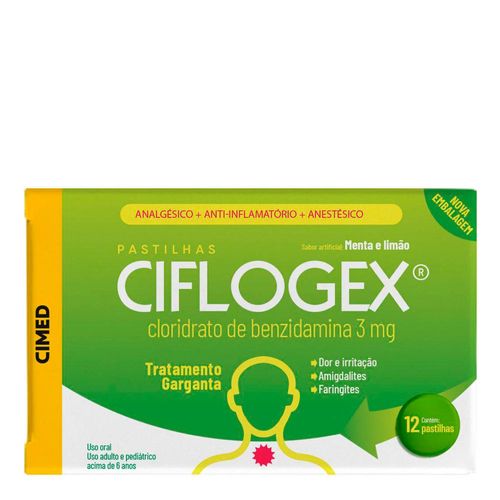 Ciflogex Menta e Limão 3mg Cimed 12 pastilhas