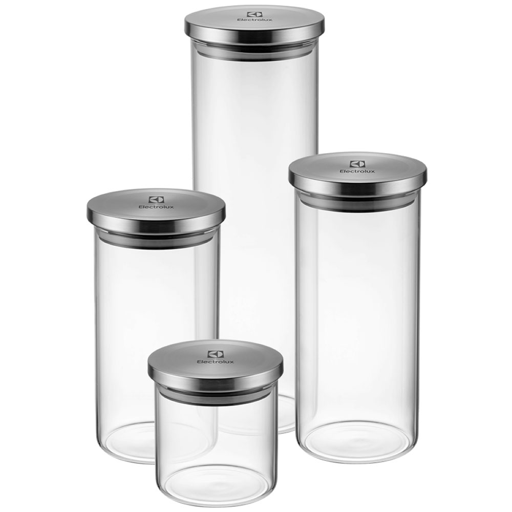 Conjunto De Potes Herméticos 4 Peças Em Vidro Com Tampa Inox Electrolux