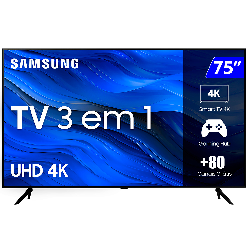 Smart TV 75” UHD 4K LED Samsung 75CU7700 2023 Wi-Fi Bluetooth Alexa 3 HDMI - UN75CU7700GXZD