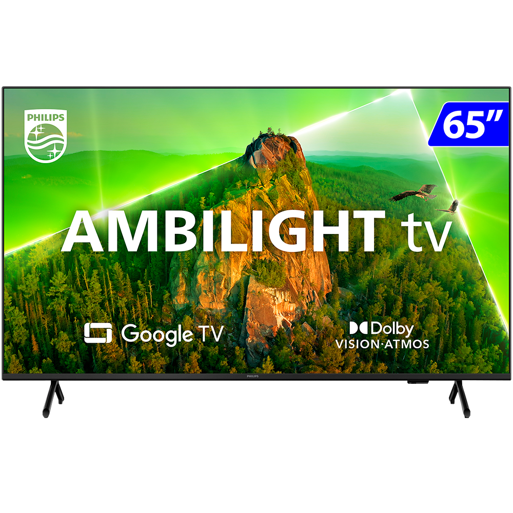 Smart TV Philips Ambilight 65" 4K Google TV Comando de Voz Dolby Vision/Atmos Bluetooth - 65PUG7908/79