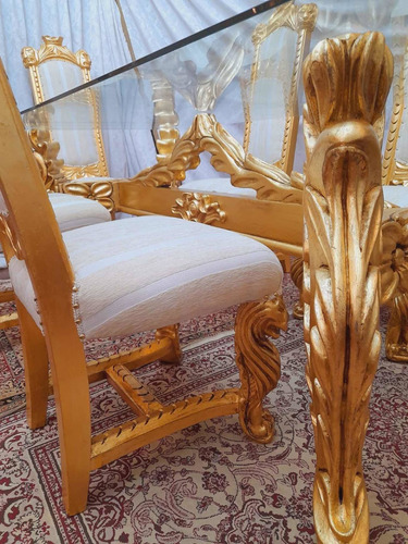 Mesa De Jantar Com 6 Cadeiras De Leão Folheada A Ouro