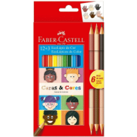 2 Unidades Lápis de Cor Faber-Castell Ecolápis Caras & Cores 12 Cores + 6 Tons de Pele