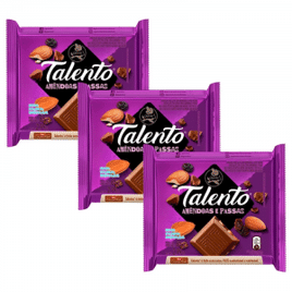 3 unidades de Barra de Chocolate Talento ao Leite com Amêndoas e Passas Garoto 85g