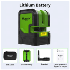 Nível Laser de Feixe Verde Huepar Autonivelante 2 Linhas Bateria Li-ion