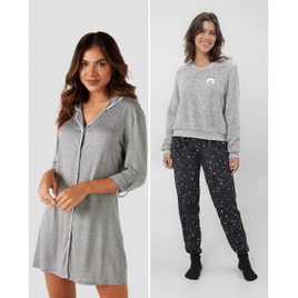 Kit Pijama Longo Feminino em Fleece + Camisola Americana Multicor |