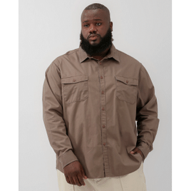 Camisa plus size masculina manga longa bolsos marrom | Original Plus Tam 7
