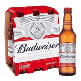 4 Packs Cerveja Budweiser 330 Ml Long Neck Com 6 Unidades (Total 24 unidades)