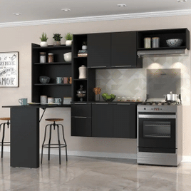 Cozinha Compacta com Mesa Dobrável MP2007 Sofia Multimóveis Preta
